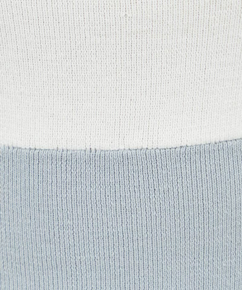 コサージュ付デコルテライン配色ニットマーメイドワンピース 詳細画像 ブルー 7