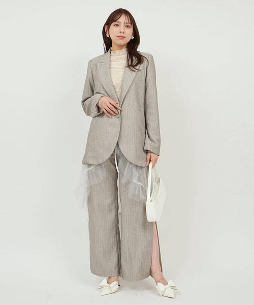 オリジナル柄チュールジレ付テーラードジャケット 詳細画像