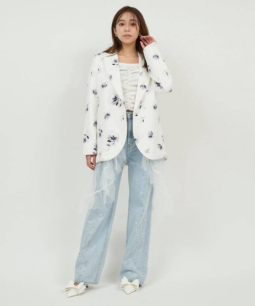 オリジナル柄チュールジレ付テーラードジャケット 詳細画像