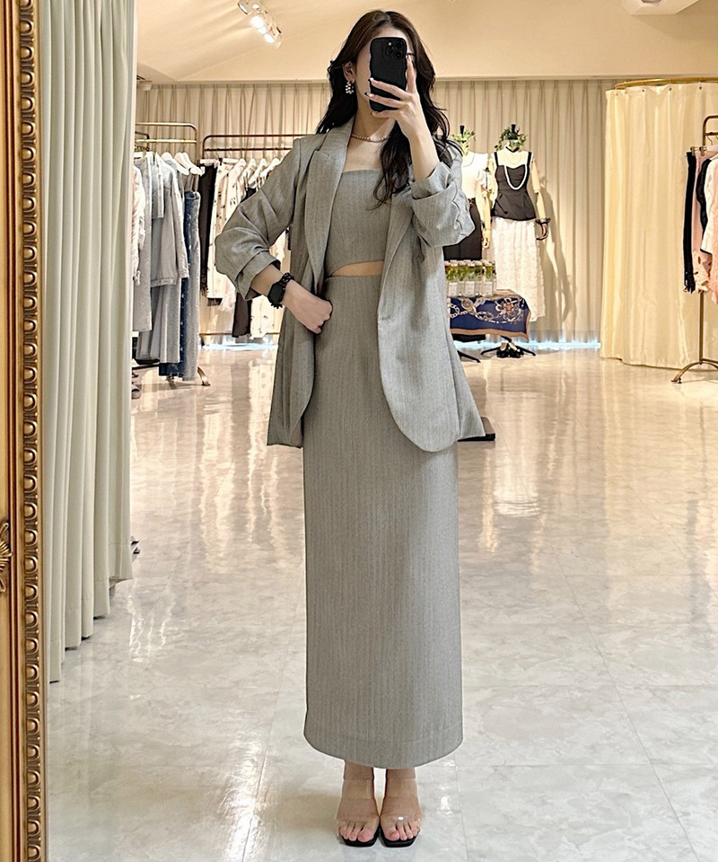 オリジナル柄チュールジレ付テーラードジャケット 詳細画像 グレー 14