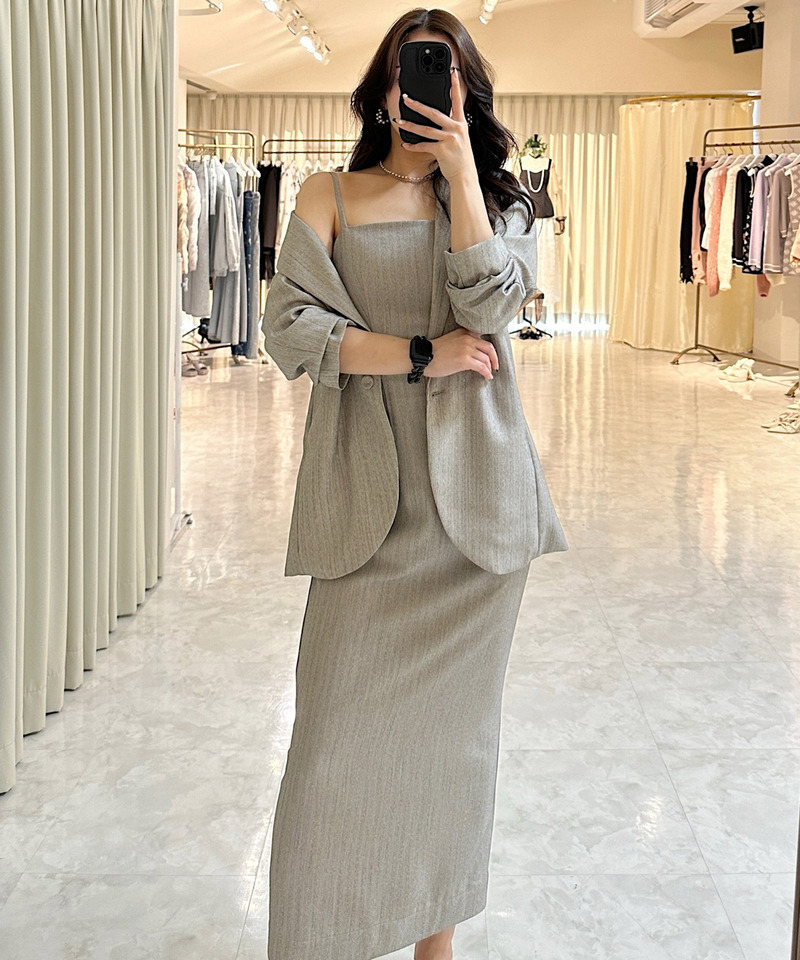 オリジナル柄チュールジレ付テーラードジャケット 詳細画像 グレー 15