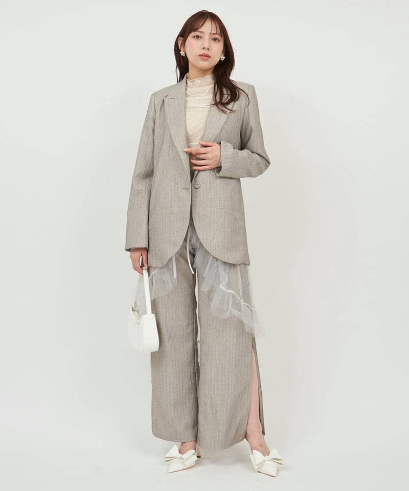 オリジナル柄チュールジレ付テーラードジャケット 詳細画像 グレー 8