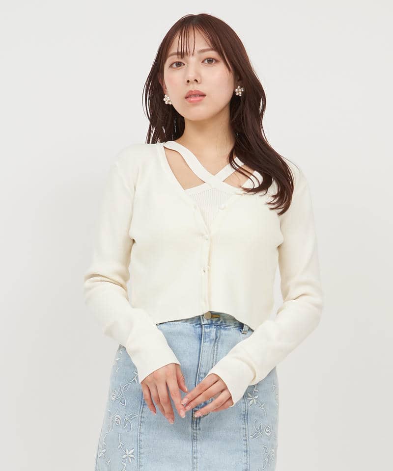 クロスホルターネックアンサンブル 詳細画像 オフホワイト 1