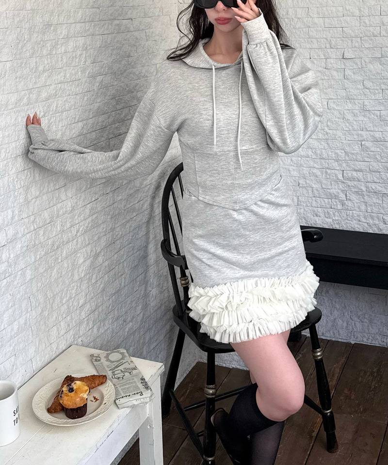 チュールヘムラインストーンミニスカート 詳細画像 グレー 8