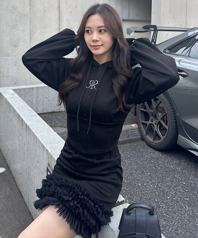 チュールヘムラインストーンミニスカート 詳細画像 ブラック 3