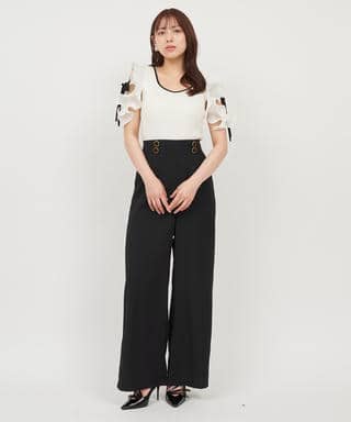 【丈が選べる】ラッフルスリーブダイヤネックオールインワン