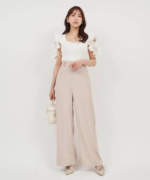 【丈が選べる】ラッフルスリーブダイヤネックオールインワン 詳細画像