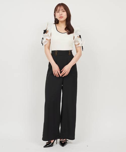 【丈が選べる】ラッフルスリーブダイヤネックオールインワン 詳細画像