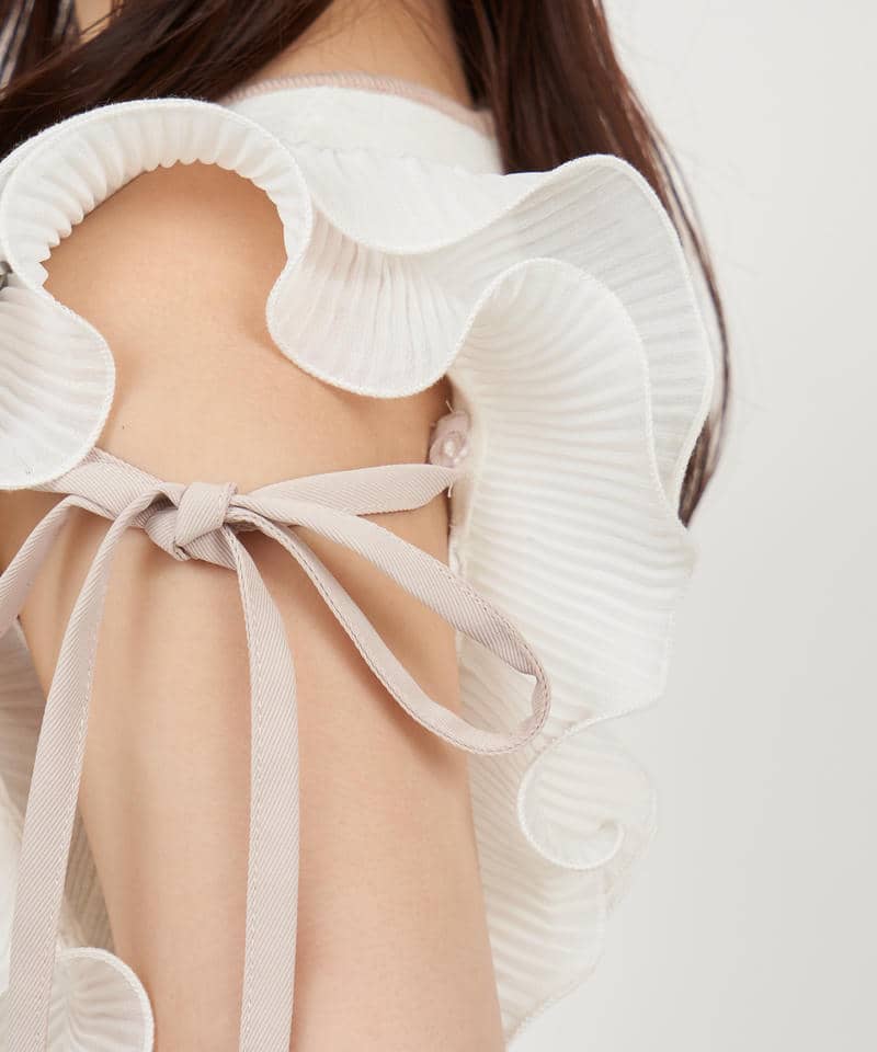 【丈が選べる】ラッフルスリーブダイヤネックオールインワン 詳細画像 ベージュ 10