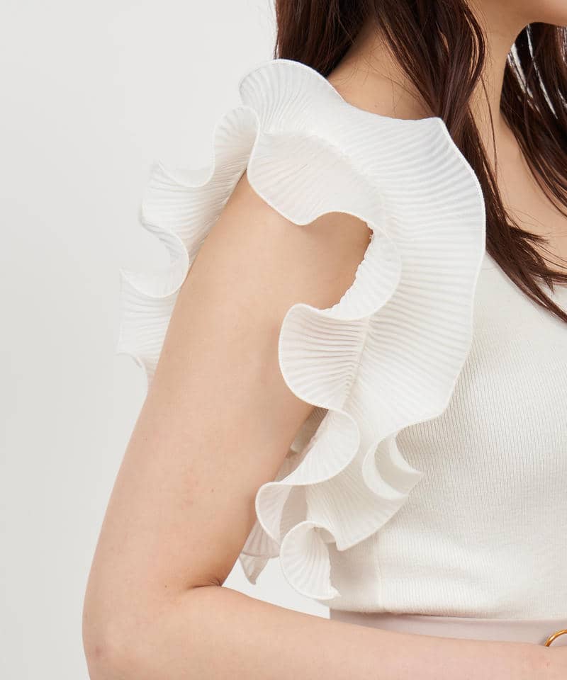 【丈が選べる】ラッフルスリーブダイヤネックオールインワン 詳細画像 ベージュ 11