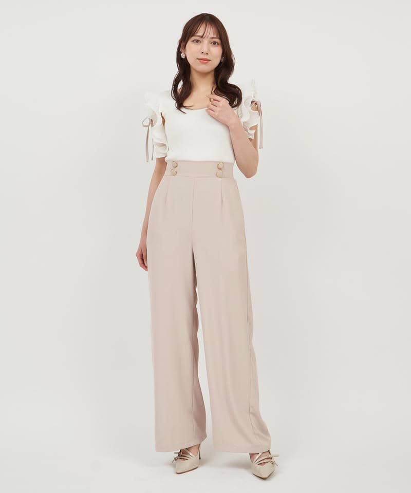 【丈が選べる】ラッフルスリーブダイヤネックオールインワン 詳細画像 ベージュ 12