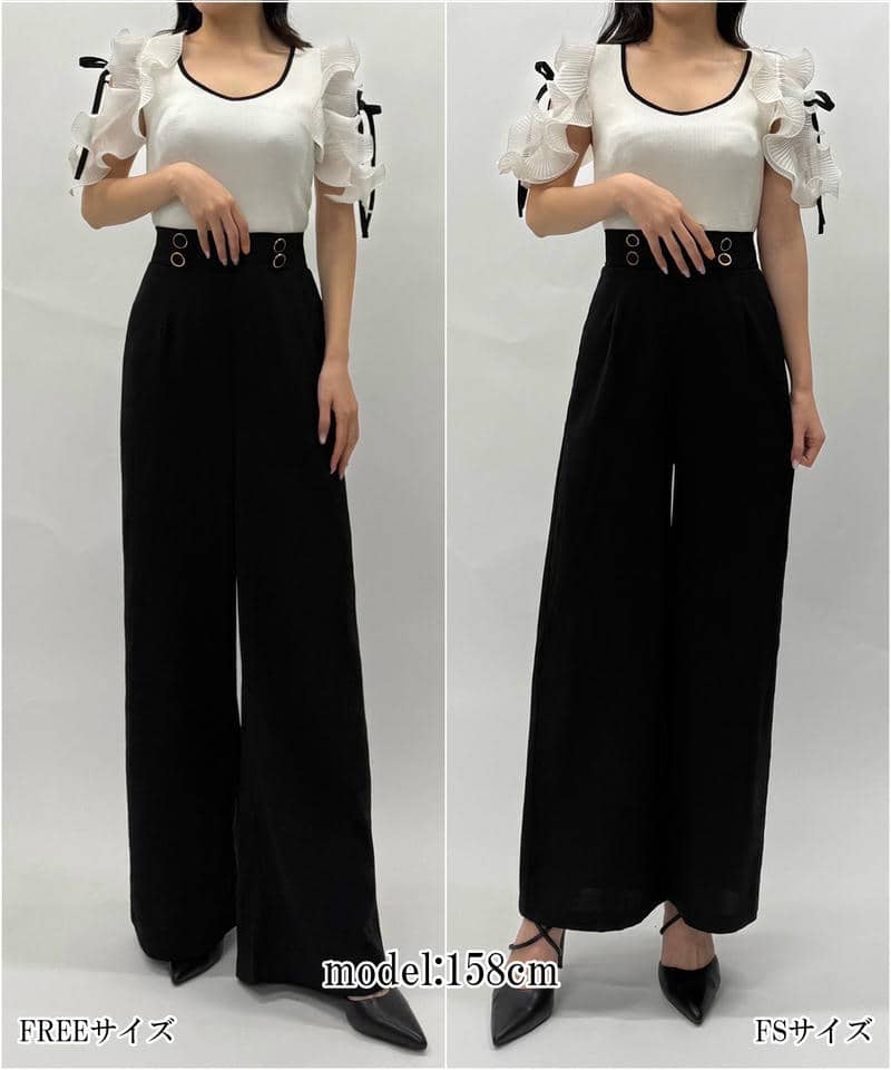 【丈が選べる】ラッフルスリーブダイヤネックオールインワン 詳細画像 ベージュ 15