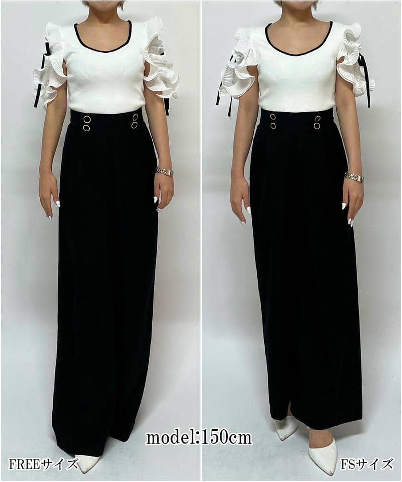 【丈が選べる】ラッフルスリーブダイヤネックオールインワン 詳細画像 ベージュ 16