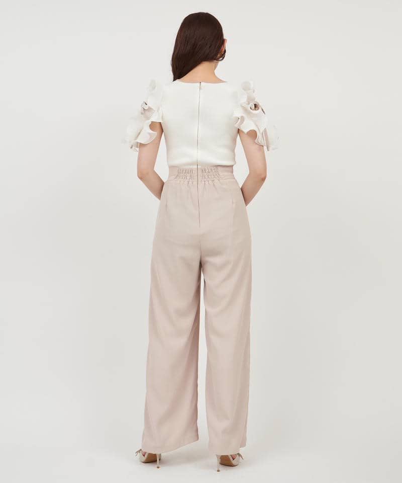 【丈が選べる】ラッフルスリーブダイヤネックオールインワン 詳細画像 ベージュ 3