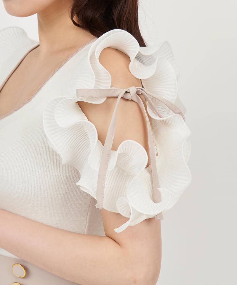 【丈が選べる】ラッフルスリーブダイヤネックオールインワン 詳細画像 ベージュ 6