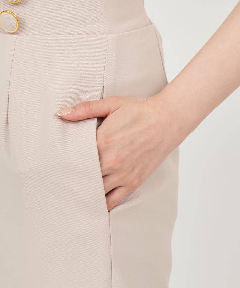 【丈が選べる】ラッフルスリーブダイヤネックオールインワン 詳細画像 ベージュ 9