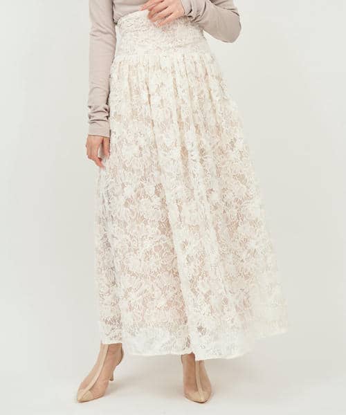 3Dレースコルセット切替フレアスカート 詳細画像