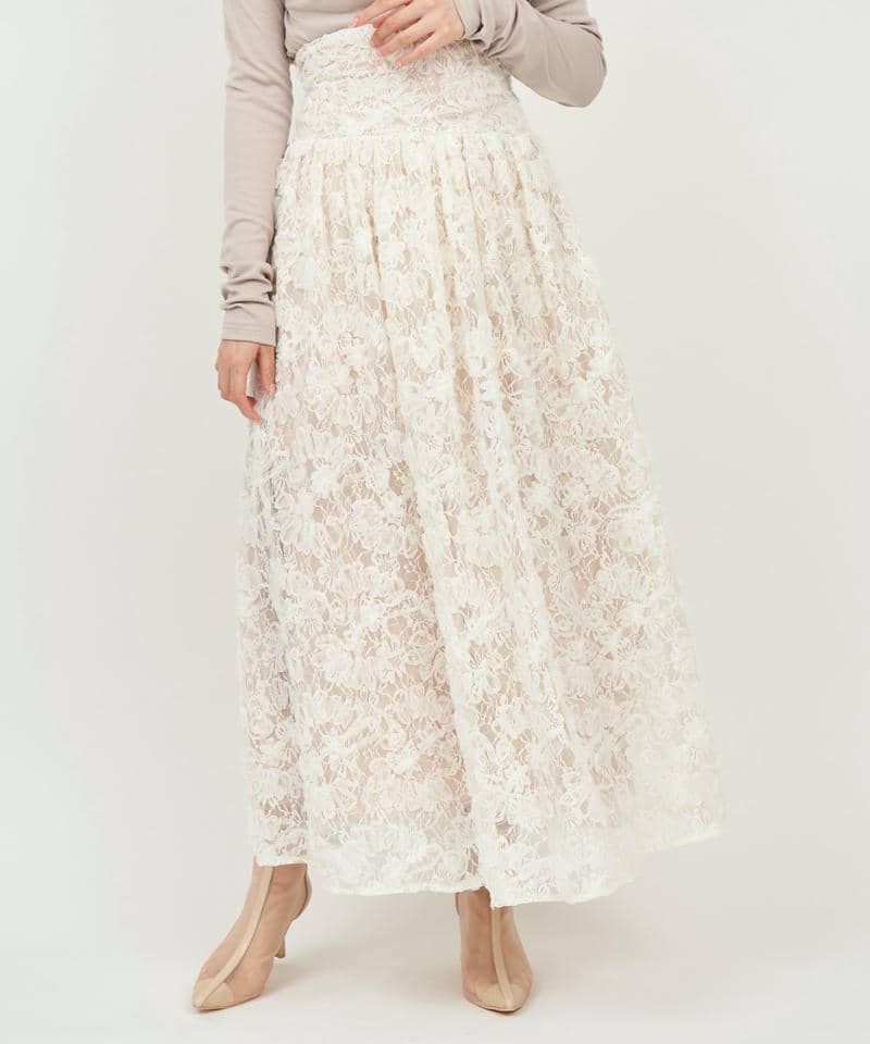 3Dレースコルセット切替フレアスカート 詳細画像 ベージュ 1