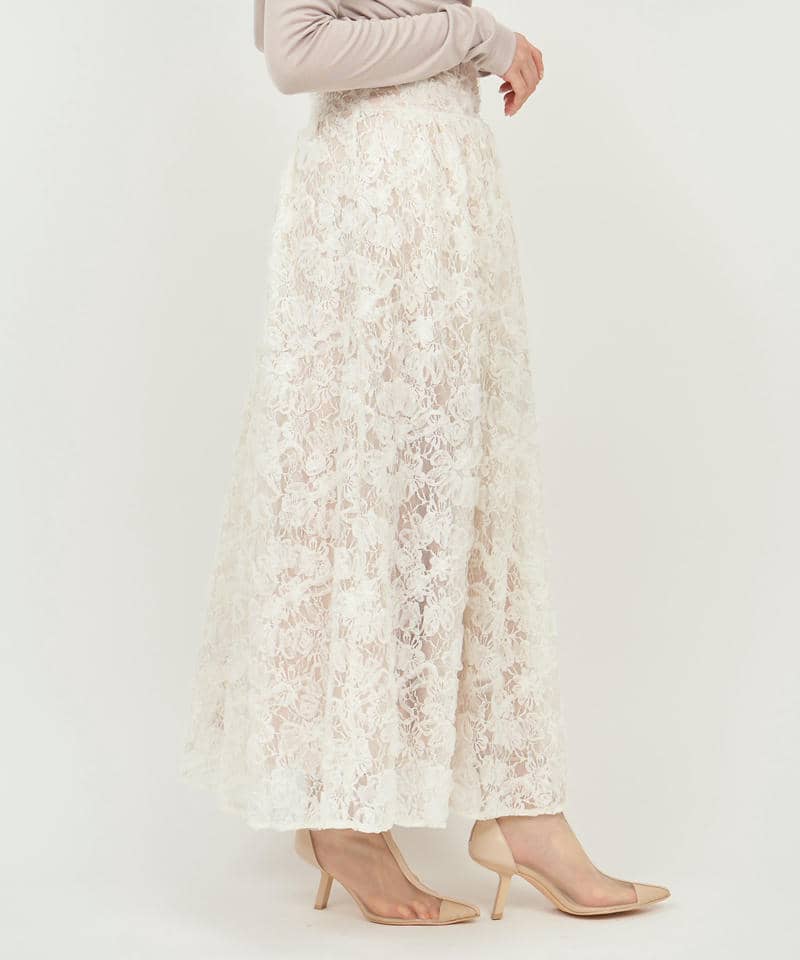 3Dレースコルセット切替フレアスカート 詳細画像 ベージュ 2