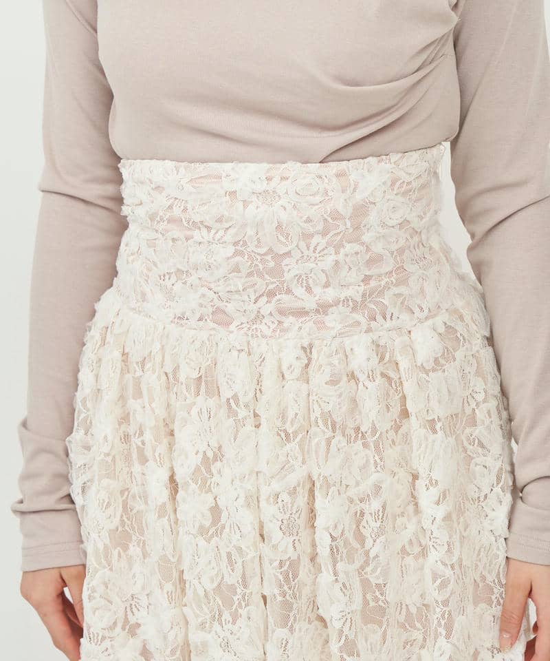 3Dレースコルセット切替フレアスカート 詳細画像 ベージュ 5
