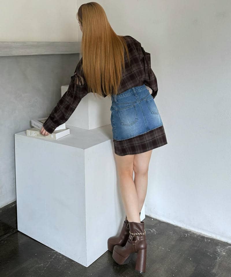 チェックヘムデニムミニスカート 詳細画像 デニムブルー 6