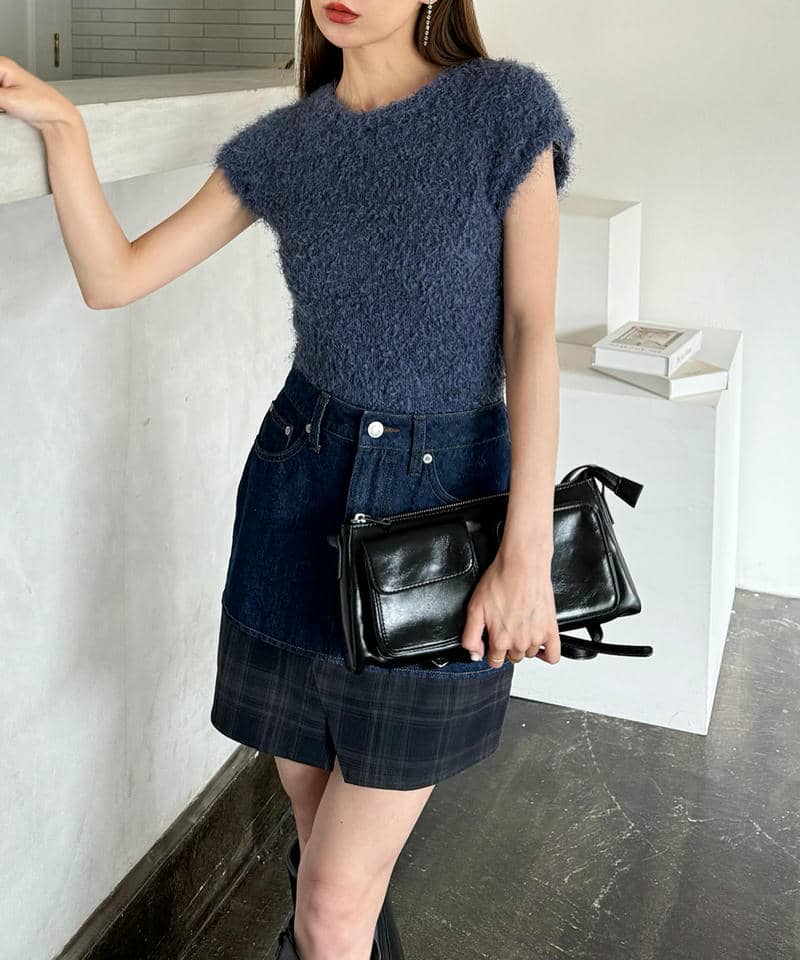チェックヘムデニムミニスカート 詳細画像 インディゴ 4