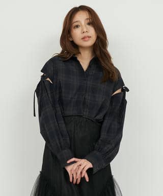 チェック柄クロップドシャツ