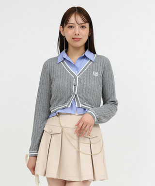 オリジナルカレッジロゴシャツ付ケーブルニットカーデトップス