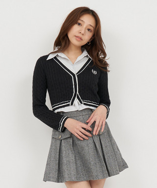 オリジナルカレッジロゴシャツ付ケーブルニットカーデトップス