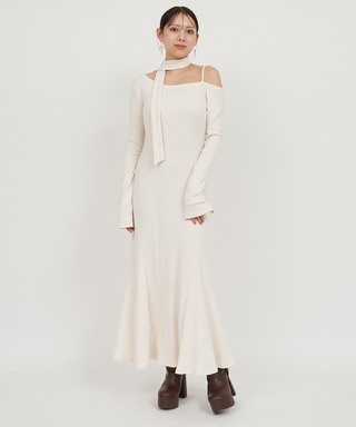 ストール付アシンメトリーカットマキシワンピース