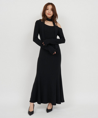 ストール付アシンメトリーカットマキシワンピース
