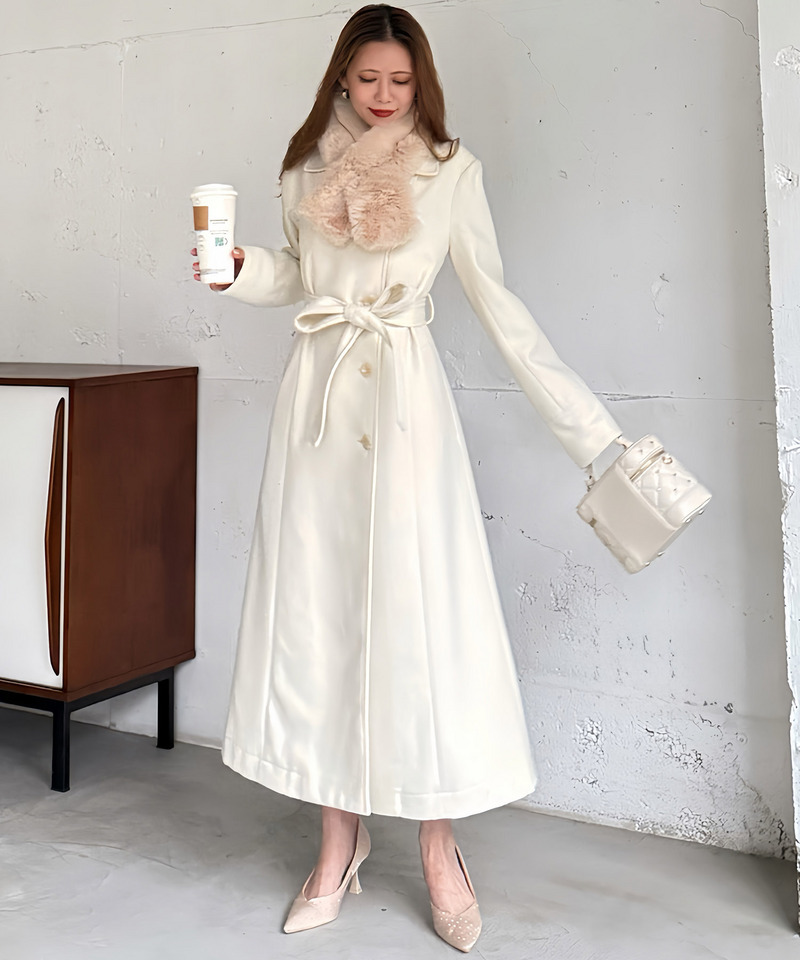 スタンドネックバックタックロングコート 詳細画像 オフホワイト 3
