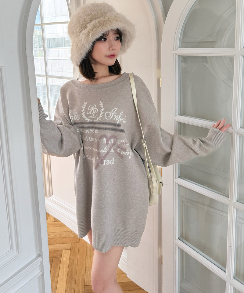 オリジナルロゴジャガードニットミニワンピース 詳細画像 ベージュ 2