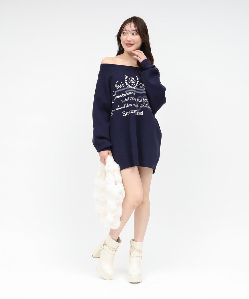 オリジナルロゴジャガードニットミニワンピース 詳細画像 ネイビー 2