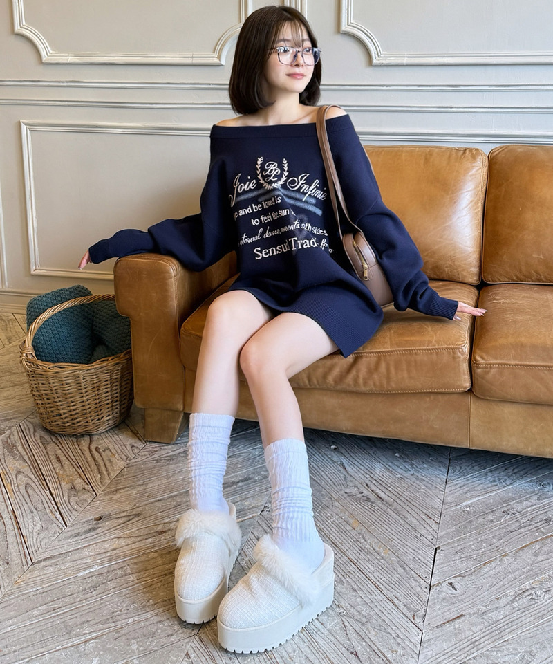 オリジナルロゴジャガードニットミニワンピース 詳細画像 ネイビー 9