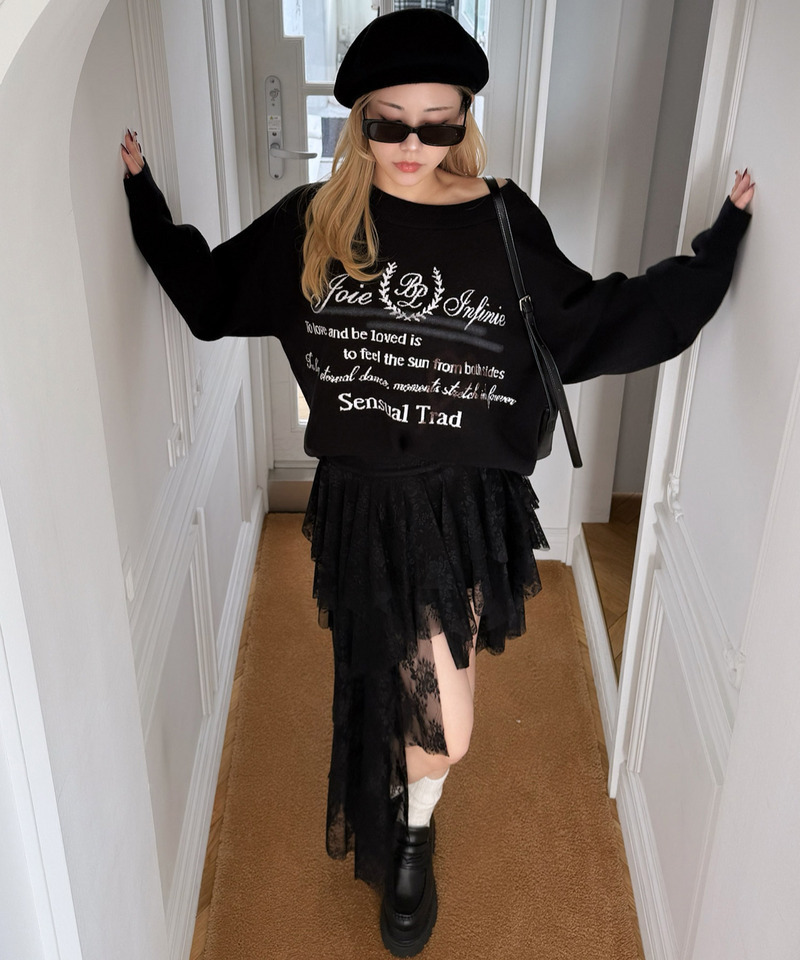 オリジナルロゴジャガードニットミニワンピース 詳細画像 ブラック 2