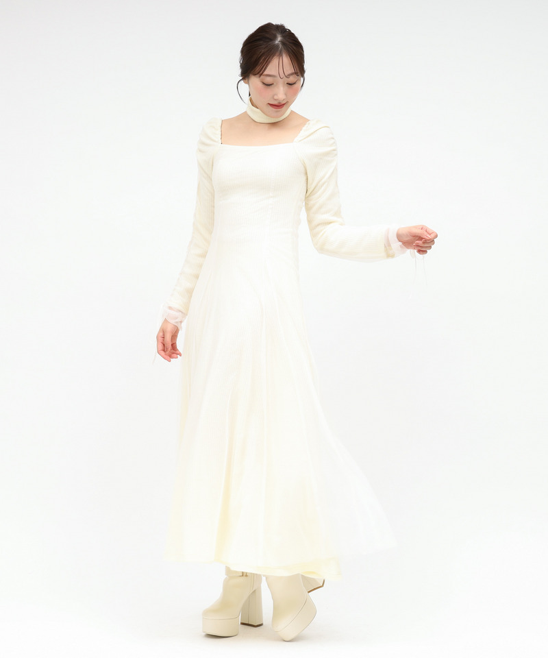 チョーカー付レイヤードチュールニットソーワンピース 詳細画像 オフホワイト 2