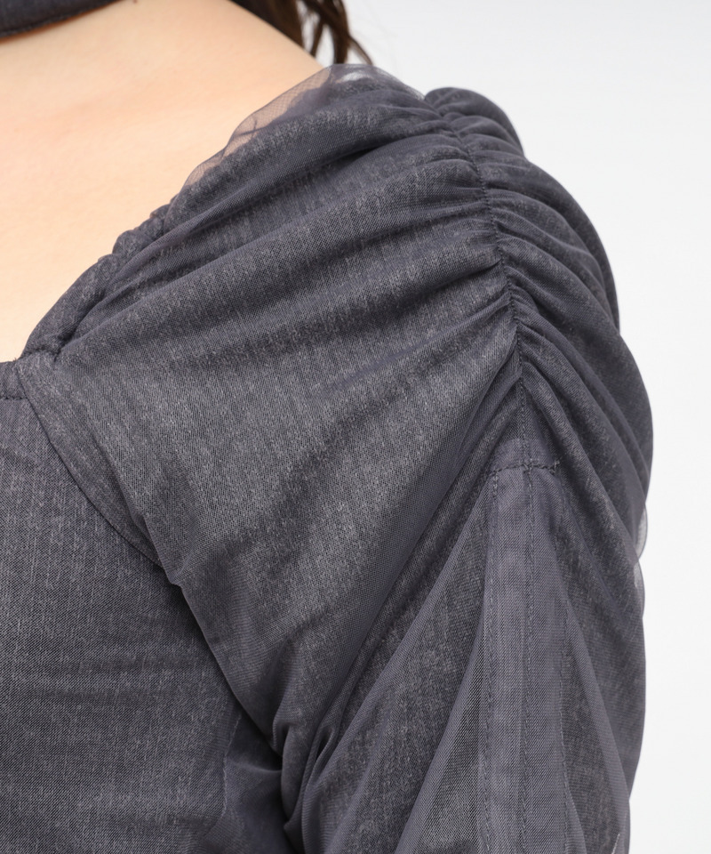 チョーカー付レイヤードチュールニットソーワンピース 詳細画像 グレー 5