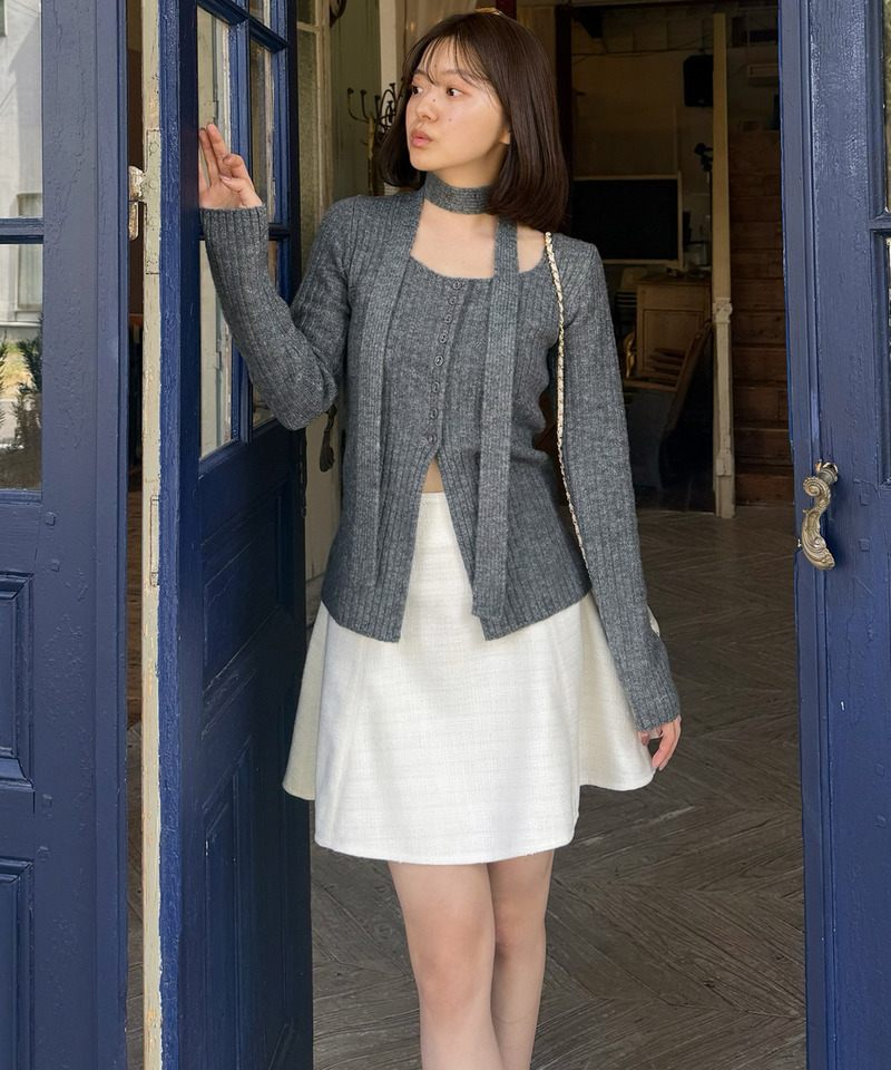 ストール付ボタンスリットニットトップス 詳細画像 グレー 10