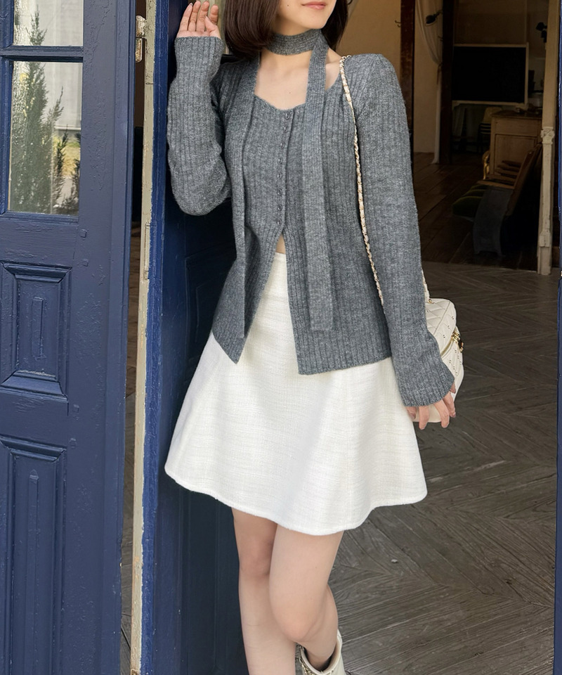 ストール付ボタンスリットニットトップス 詳細画像 グレー 11