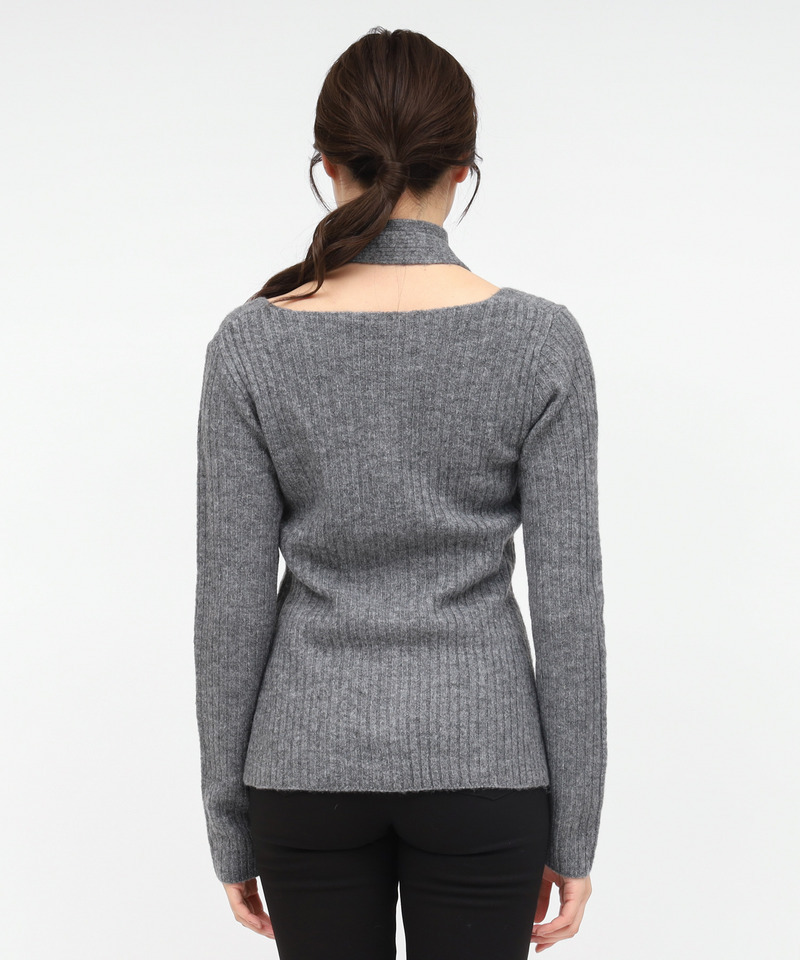 ストール付ボタンスリットニットトップス 詳細画像 グレー 3