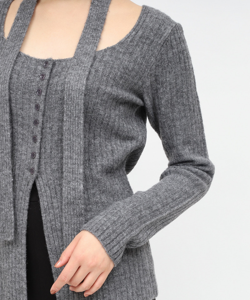ストール付ボタンスリットニットトップス 詳細画像 グレー 5