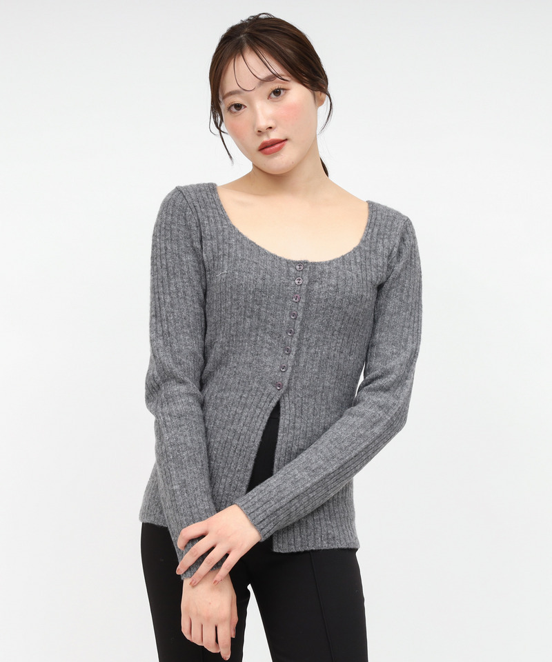 ストール付ボタンスリットニットトップス 詳細画像 グレー 8