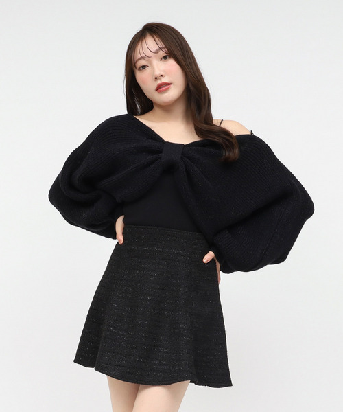 ドルマンリボンニットトップス 詳細画像