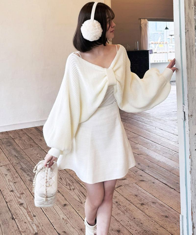 ドルマンリボンニットトップス 詳細画像 オフホワイト 10