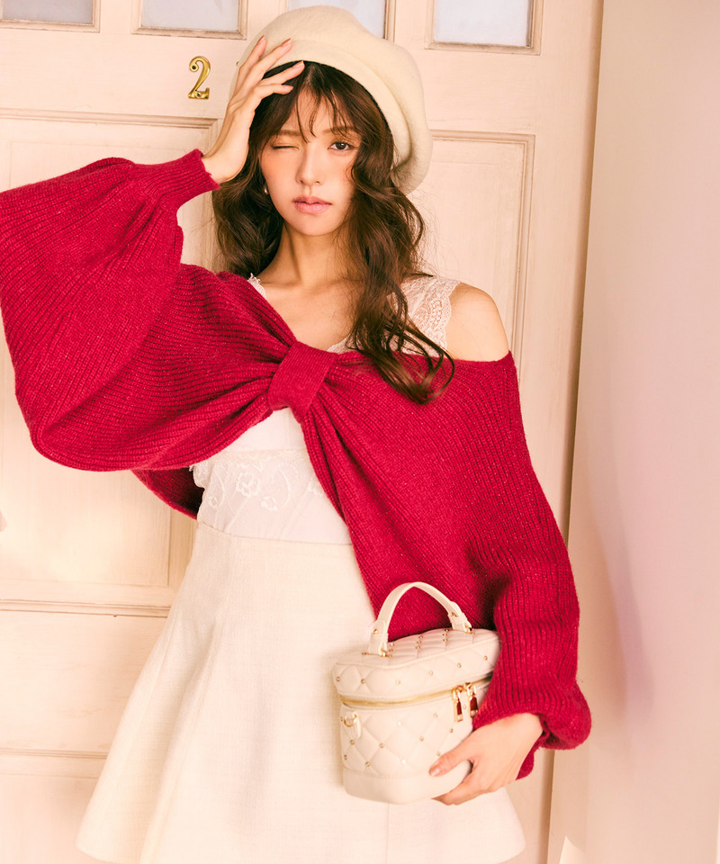 ドルマンリボンニットトップス 詳細画像 ボルドー 1