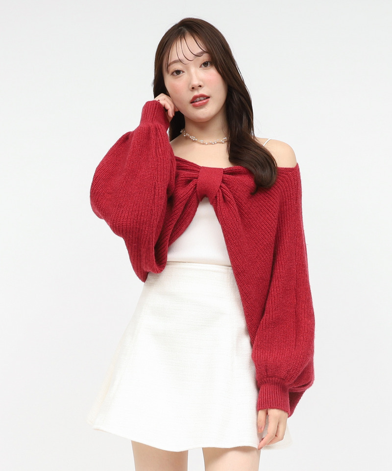 ドルマンリボンニットトップス 詳細画像 ボルドー 2