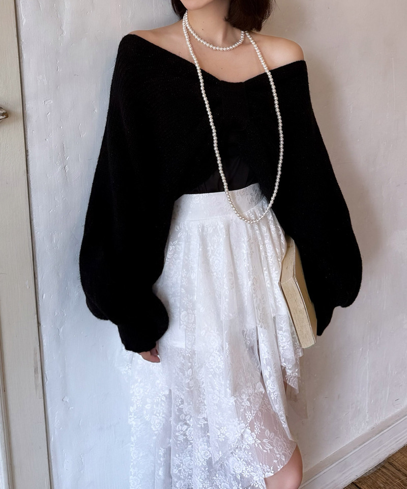 ドルマンリボンニットトップス 詳細画像 ブラック 3