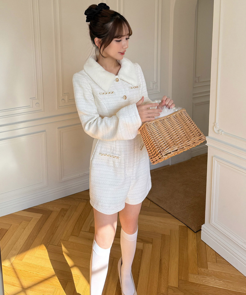 ファー付ツイードコンビネゾン 詳細画像 オフホワイト 3