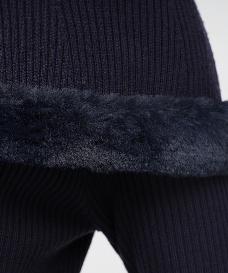 ファートリミングチェックジャガードニットタイトワンピース 詳細画像 ネイビー 6